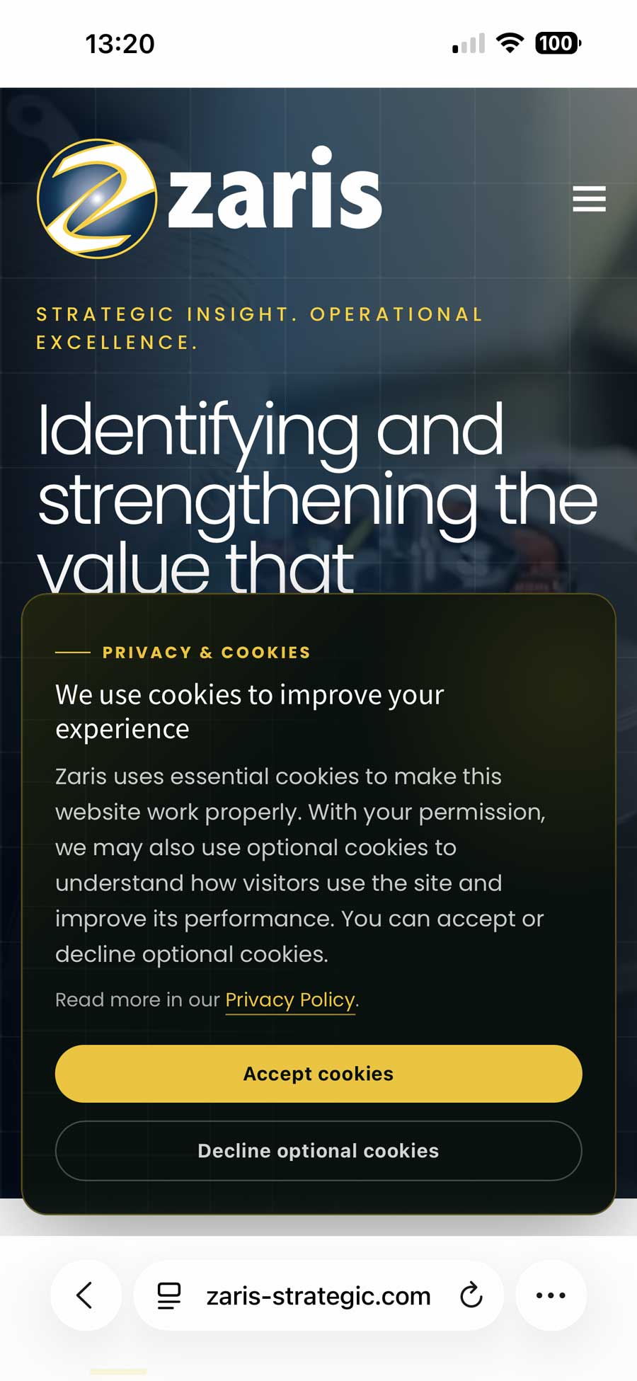 Zaris Strategic mobile cookie controls