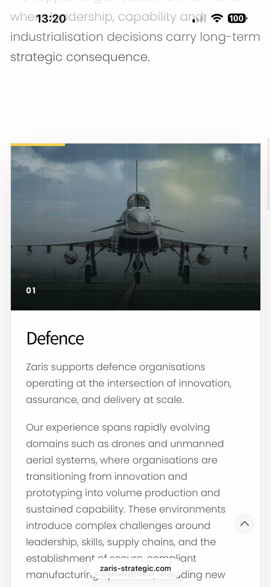 Zaris Strategic mobile website page