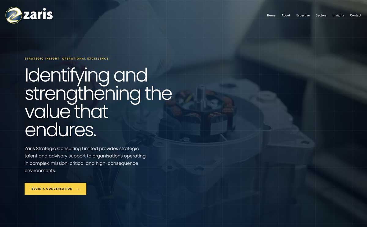 Zaris Strategic website shown in a desktop browser