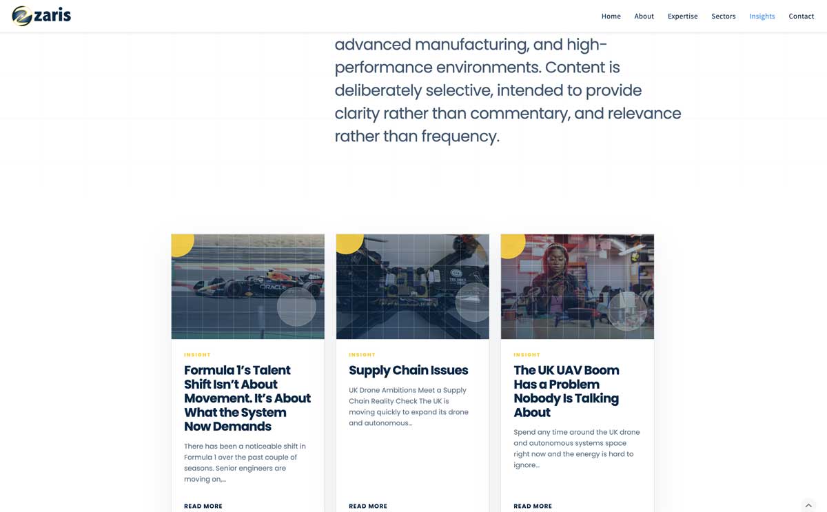Zaris Strategic website page design